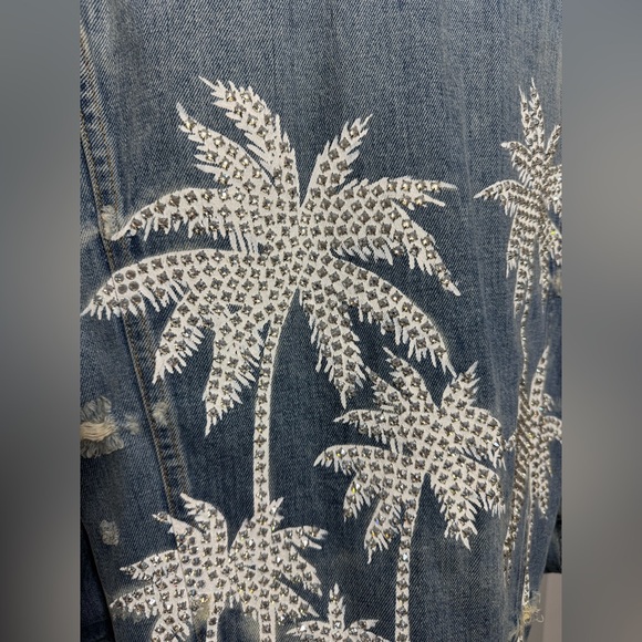 EUC Amiri Swarovski Palm Tree Trucker Denim Jacket - Picture 6 of 15